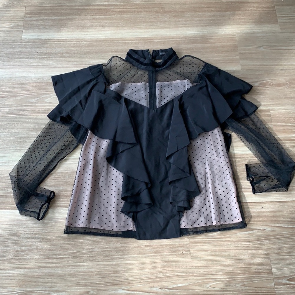 Chelsea & Walker silk blend mesh longsleeve blouse